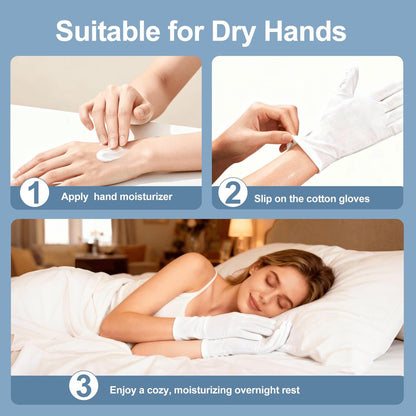 42-Pack White Cotton Gloves for Dry Hands, Eczema Care, Night-Time Moisturizing, Unisex Soft Sleep Elastic SPA Glove Set for Jewellery Inspection, Arts Crafts, Wedding, Halloween Costumes