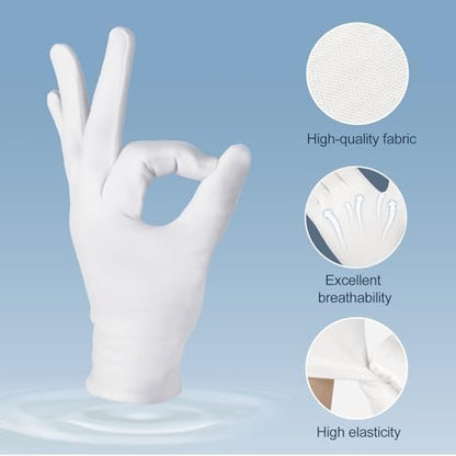 42-Pack White Cotton Gloves for Dry Hands, Eczema Care, Night-Time Moisturizing, Unisex Soft Sleep Elastic SPA Glove Set for Jewellery Inspection, Arts Crafts, Wedding, Halloween Costumes