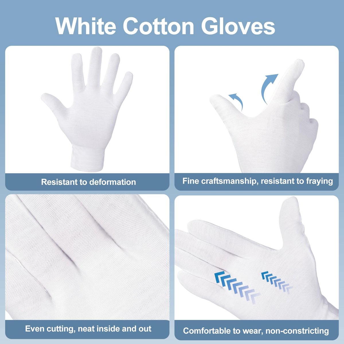 42-Pack White Cotton Gloves for Dry Hands, Eczema Care, Night-Time Moisturizing, Unisex Soft Sleep Elastic SPA Glove Set for Jewellery Inspection, Arts Crafts, Wedding, Halloween Costumes - görsel 4