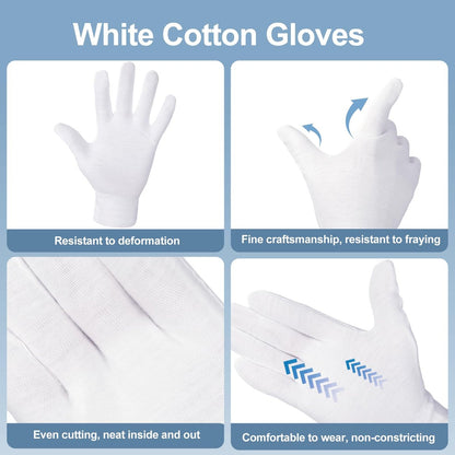 42-Pack White Cotton Gloves for Dry Hands, Eczema Care, Night-Time Moisturizing, Unisex Soft Sleep Elastic SPA Glove Set for Jewellery Inspection, Arts Crafts, Wedding, Halloween Costumes