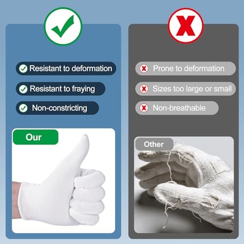 42-Pack White Cotton Gloves for Dry Hands, Eczema Care, Night-Time Moisturizing, Unisex Soft Sleep Elastic SPA Glove Set for Jewellery Inspection, Arts Crafts, Wedding, Halloween Costumes - görsel 7