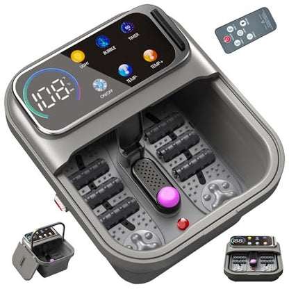 Omnqira Collapsible Foot Spa Bath with Heat and Bubbles – Portable Foot Soaker with XL Touch Screen, Temp Control & Massage Rollers for At-Home Pedicure and Stress Relief Avelisse