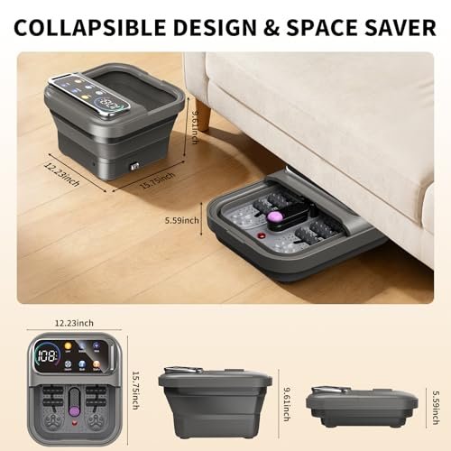 Omnqira Collapsible Foot Spa Bath with Heat and Bubbles – Portable Foot Soaker with XL Touch Screen, Temp Control & Massage Rollers for At-Home Pedicure and Stress Relief Avelisse