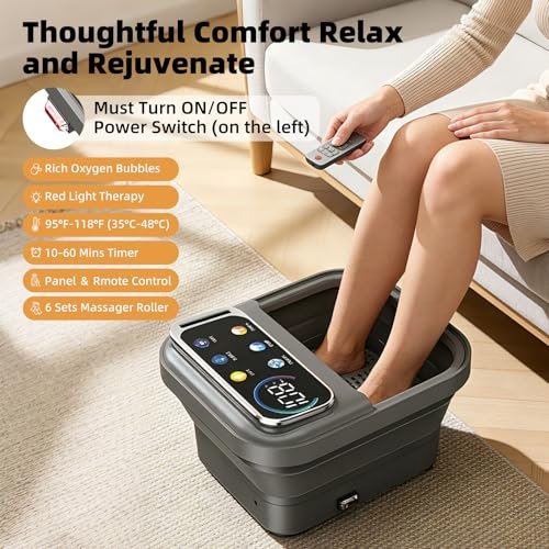 Omnqira Collapsible Foot Spa Bath with Heat and Bubbles – Portable Foot Soaker with XL Touch Screen, Temp Control & Massage Rollers for At-Home Pedicure and Stress Relief Avelisse