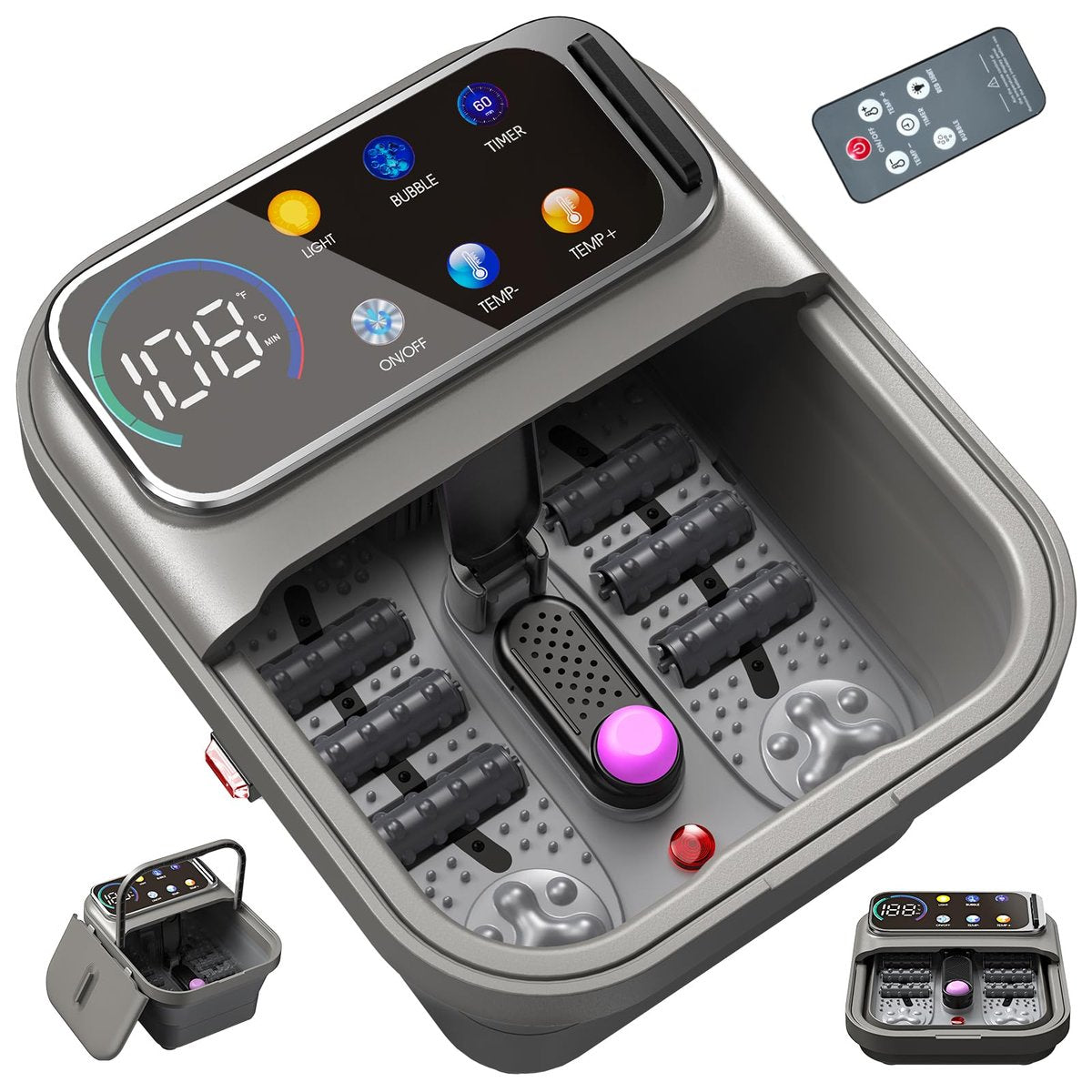 Omnqira Collapsible Foot Spa Bath with Heat and Bubbles – Portable Foot Soaker with XL Touch Screen, Temp Control & Massage Rollers for At-Home Pedicure and Stress Relief Avelisse