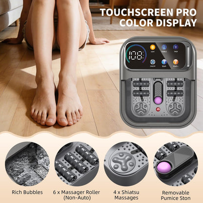 Omnqira Collapsible Foot Spa Bath with Heat and Bubbles – Portable Foot Soaker with XL Touch Screen, Temp Control & Massage Rollers for At-Home Pedicure and Stress Relief Avelisse