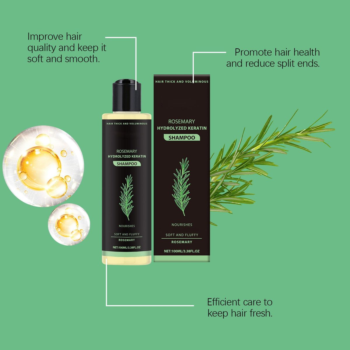 SURORAIN Rosemary Keratin Shampoo – Gently Cleanses, Nourishes & Strengthens Hair, Adds Shine, Reduces Frizz, 3.38 fl oz - görsel 7