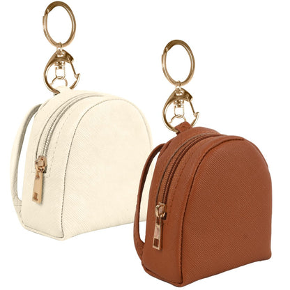 VIOCIWUO Mini Backpack Keychain 2PCS - Cute PU Leather Cosmetic Bag Earphone Organizer Lipstick Pouch for Women
