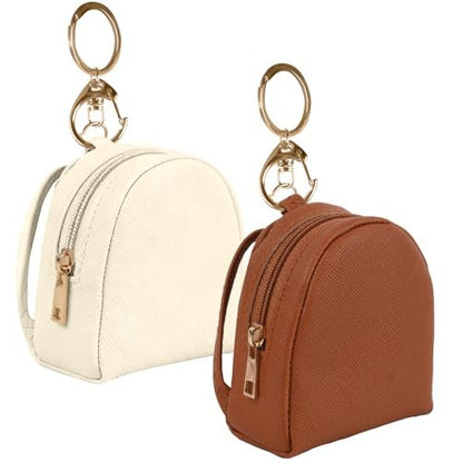 VIOCIWUO Mini Backpack Keychain 2PCS - Cute PU Leather Cosmetic Bag Earphone Organizer Lipstick Pouch for Women