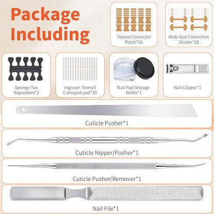 Ingrown Toenail Removal Kit - Complete Corrector Tool with Correction Strips, Toe Separators, Painless File and Lifter for Home Pedicure Care