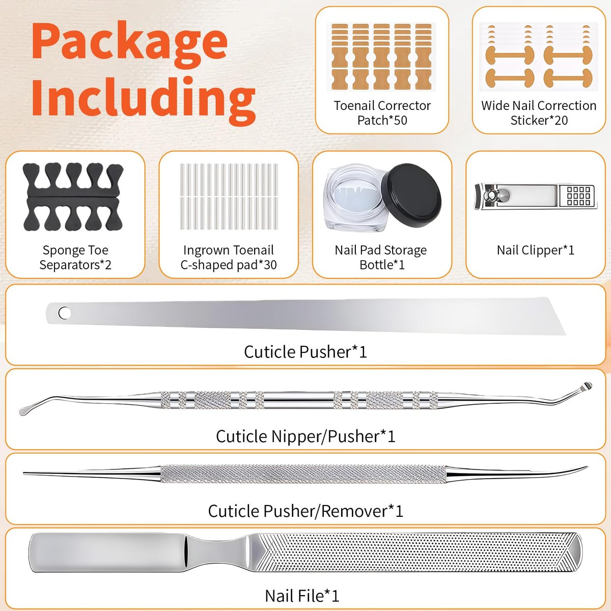 Ingrown Toenail Removal Kit - Complete Corrector Tool with Correction Strips, Toe Separators, Painless File and Lifter for Home Pedicure Care - görsel 3