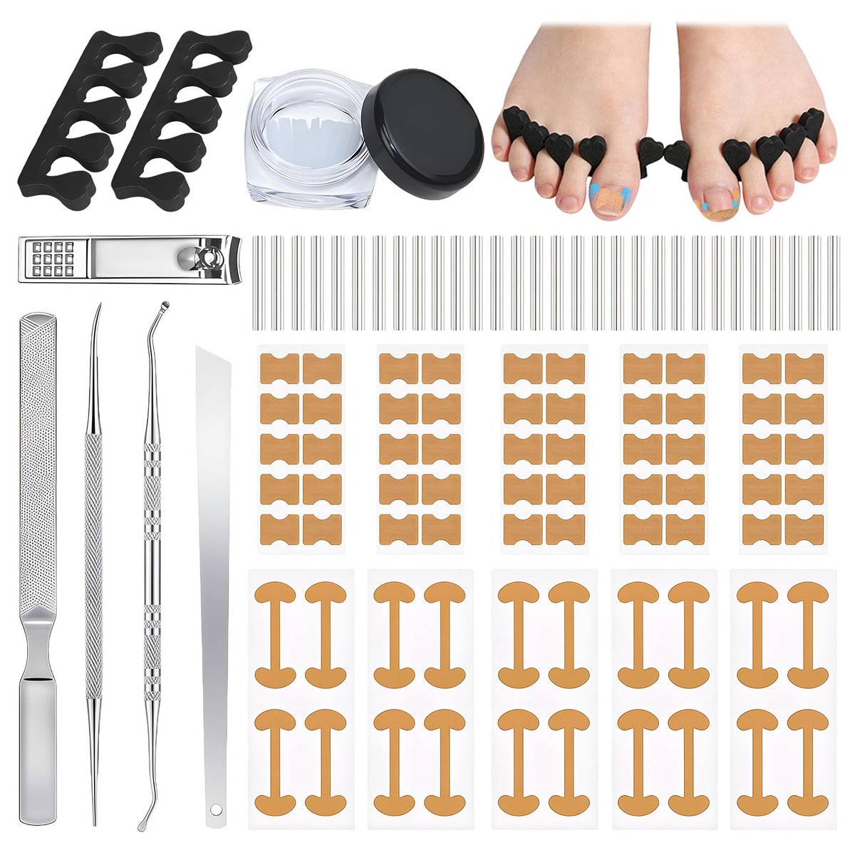 Ingrown Toenail Removal Kit - Complete Corrector Tool with Correction Strips, Toe Separators, Painless File and Lifter for Home Pedicure Care - görsel 1