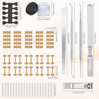 Ingrown Toenail Removal Kit - Complete Corrector Tool with Correction Strips, Toe Separators, Painless File and Lifter for Home Pedicure Care