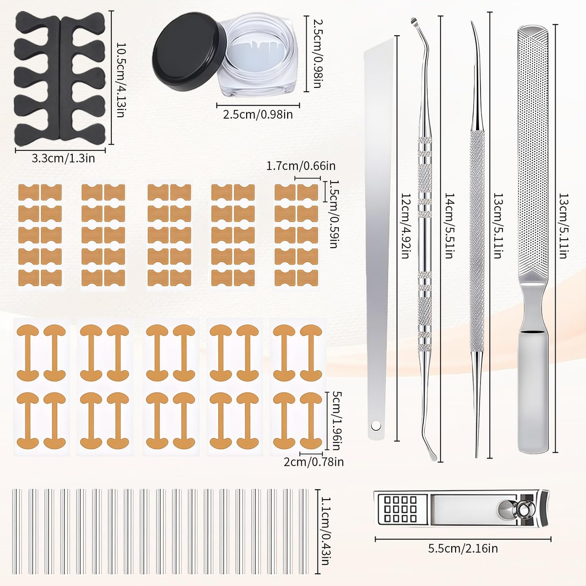 Ingrown Toenail Removal Kit - Complete Corrector Tool with Correction Strips, Toe Separators, Painless File and Lifter for Home Pedicure Care - görsel 5