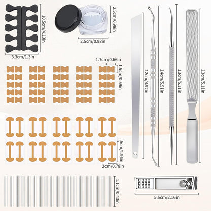 Ingrown Toenail Removal Kit - Complete Corrector Tool with Correction Strips, Toe Separators, Painless File and Lifter for Home Pedicure Care