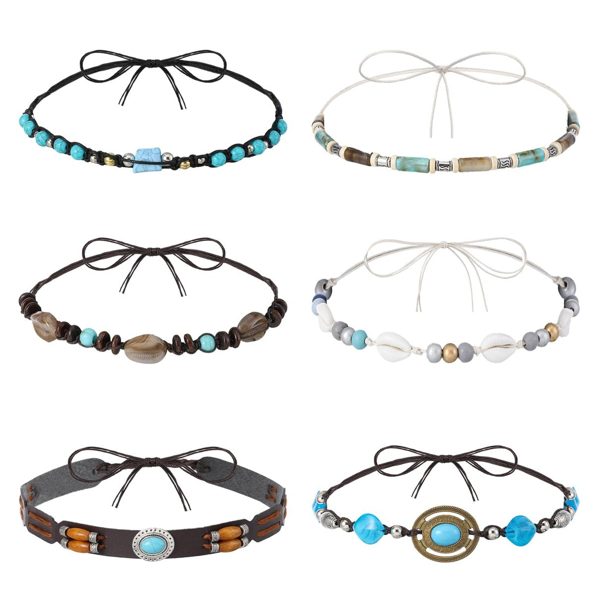 APLZGMG 6-Pack Adjustable Cowboy Hat Bands - Ethnic Western Turquoise Beaded Hatbands for Women and Men Avelisse