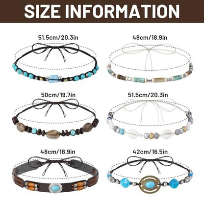 APLZGMG 6-Pack Adjustable Cowboy Hat Bands - Ethnic Western Turquoise Beaded Hatbands for Women and Men Avelisse
