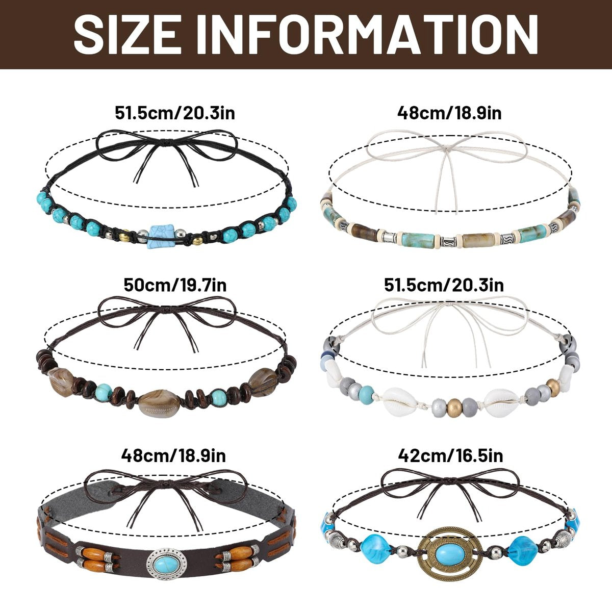 APLZGMG 6-Pack Adjustable Cowboy Hat Bands - Ethnic Western Turquoise Beaded Hatbands for Women and Men Avelisse