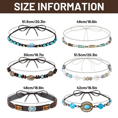APLZGMG 6-Pack Adjustable Cowboy Hat Bands - Ethnic Western Turquoise Beaded Hatbands for Women and Men Avelisse