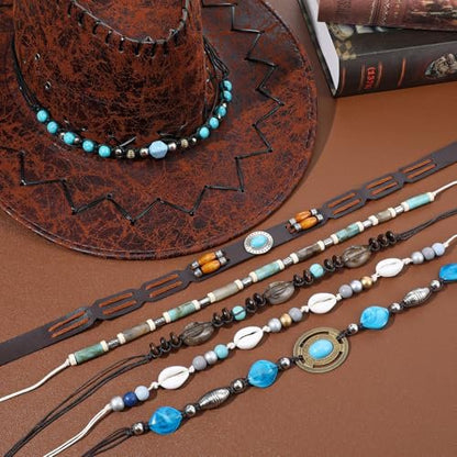 APLZGMG 6-Pack Adjustable Cowboy Hat Bands - Ethnic Western Turquoise Beaded Hatbands for Women and Men Avelisse