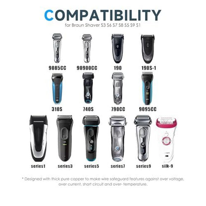 12V Charger Replacement for Braun Shaver Series 9/7/5/3/1 - Compatible with S3, S5, S7, S9 Electric Razors, 3 Feet Charging Cord