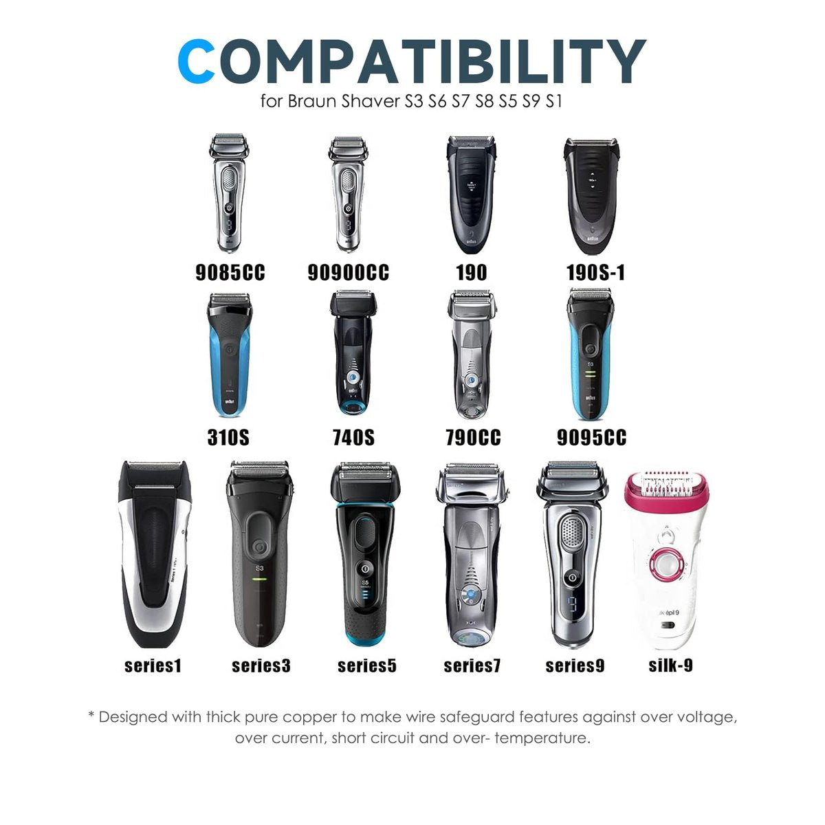 12V Charger Replacement for Braun Shaver Series 9/7/5/3/1 - Compatible with S3, S5, S7, S9 Electric Razors, 3 Feet Charging Cord - görsel 3