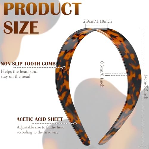 Maysing 2 Pcs Tortoise Shell Wide Headband - Acetate Resin, No Headache, Non-Slip Hairband for Women Avelisse