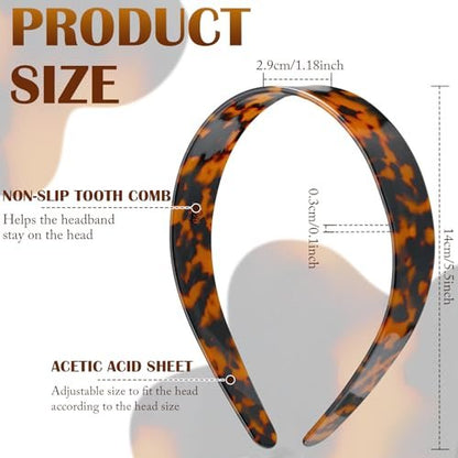 Maysing 2 Pcs Tortoise Shell Wide Headband - Acetate Resin, No Headache, Non-Slip Hairband for Women Avelisse