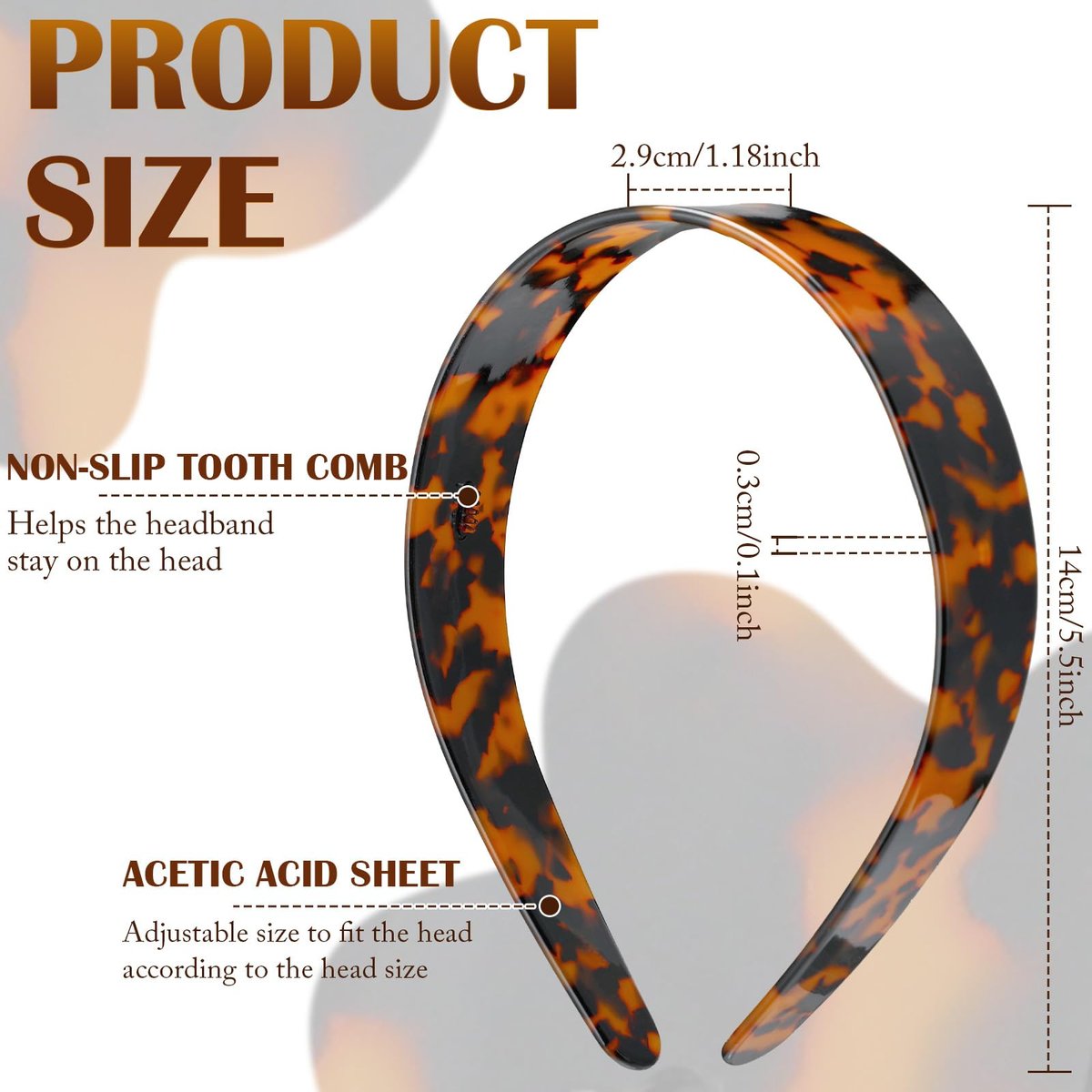 Maysing 2 Pcs Tortoise Shell Wide Headband - Acetate Resin, No Headache, Non-Slip Hairband for Women Avelisse