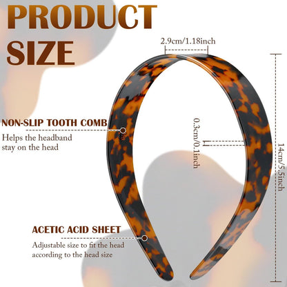 Maysing 2 Pcs Tortoise Shell Wide Headband - Acetate Resin, No Headache, Non-Slip Hairband for Women Avelisse