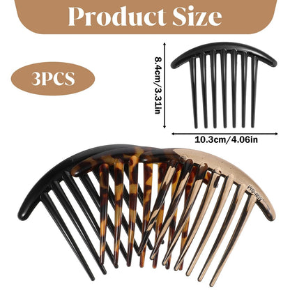 Ymapinc 3PCS French Hair Comb, 7 Tooth Plastic Elegant French Hair Side Combs for Women Girls - Tidying Up Stray Buns Hairpin Clips Accessories, Tortoiseshell Color with Leopard Print Avelisse