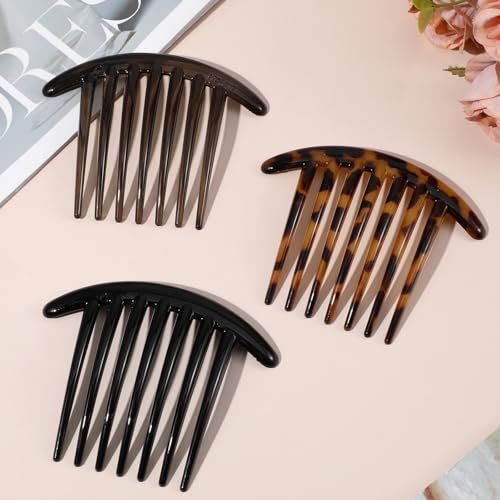 Ymapinc 3PCS French Hair Comb, 7 Tooth Plastic Elegant French Hair Side Combs for Women Girls - Tidying Up Stray Buns Hairpin Clips Accessories, Tortoiseshell Color with Leopard Print Avelisse