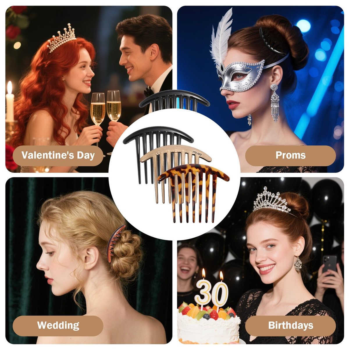 Ymapinc 3PCS French Hair Comb, 7 Tooth Plastic Elegant French Hair Side Combs for Women Girls - Tidying Up Stray Buns Hairpin Clips Accessories, Tortoiseshell Color with Leopard Print Avelisse