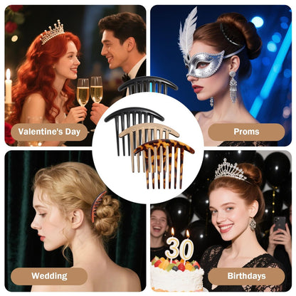 Ymapinc 3PCS French Hair Comb, 7 Tooth Plastic Elegant French Hair Side Combs for Women Girls - Tidying Up Stray Buns Hairpin Clips Accessories, Tortoiseshell Color with Leopard Print Avelisse