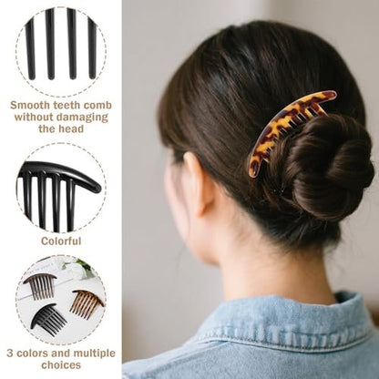 Ymapinc 3PCS French Hair Comb, 7 Tooth Plastic Elegant French Hair Side Combs for Women Girls - Tidying Up Stray Buns Hairpin Clips Accessories, Tortoiseshell Color with Leopard Print Avelisse