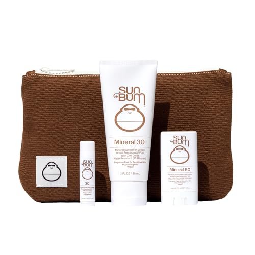 Sun Bum Mineral Road Tripper - Travel Sized Sun Care Pack with Sunscreen Lotion, Face Stick, and Lip Balm - Broad Spectrum UVA/UVB Protection - Hawaii 104 Act Compliant - TSA Friendly Avelisse