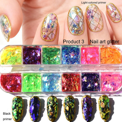 2 Boxes of Crystal Mash Clay Strip Flowers Fruit Slices & Holographic Nail Art Glitter Iridescent Flakes - Gradient Bright Ice Slag Nail Sequins Paillettes Summer Nail Decoration
