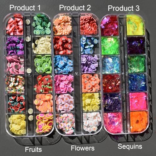 2 Boxes of Crystal Mash Clay Strip Flowers Fruit Slices & Holographic Nail Art Glitter Iridescent Flakes - Gradient Bright Ice Slag Nail Sequins Paillettes Summer Nail Decoration - görsel 4