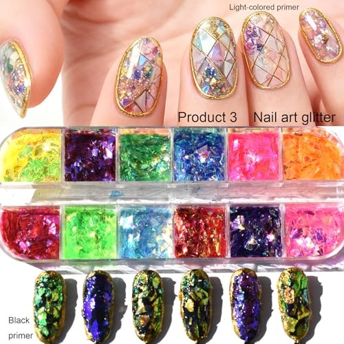 2 Boxes of Crystal Mash Clay Strip Flowers Fruit Slices & Holographic Nail Art Glitter Iridescent Flakes - Gradient Bright Ice Slag Nail Sequins Paillettes Summer Nail Decoration - görsel 10