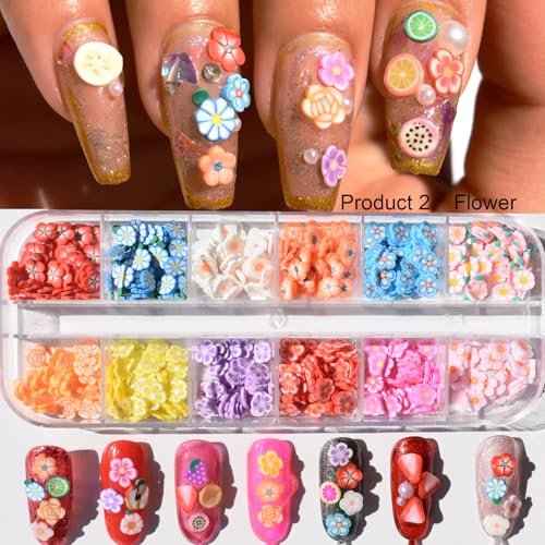 2 Boxes of Crystal Mash Clay Strip Flowers Fruit Slices & Holographic Nail Art Glitter Iridescent Flakes - Gradient Bright Ice Slag Nail Sequins Paillettes Summer Nail Decoration - görsel 8