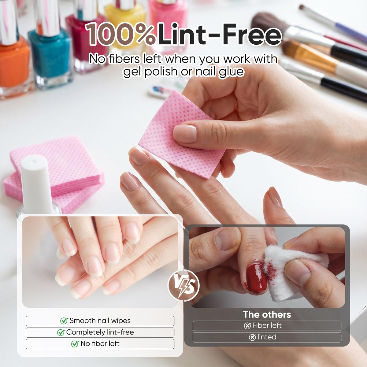 1200 Lint Free Nail Wipes - Acetone Nail Polish Remover Pads for Gel Nail Art & Eyelash Extensions - görsel 6