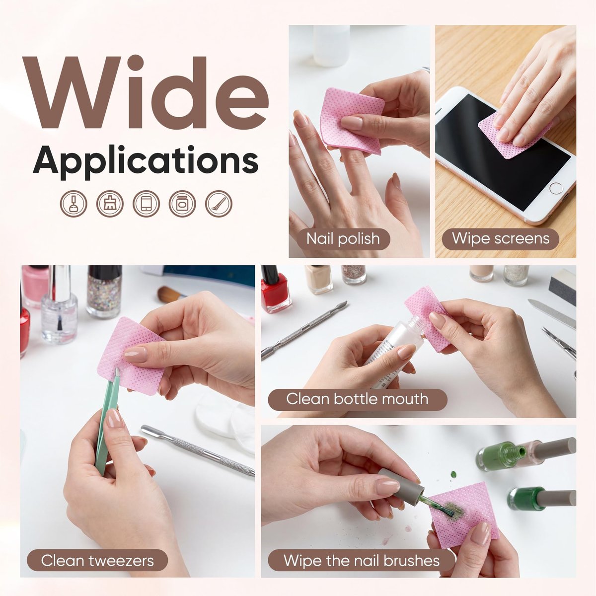 1200 Lint Free Nail Wipes - Acetone Nail Polish Remover Pads for Gel Nail Art & Eyelash Extensions - görsel 12