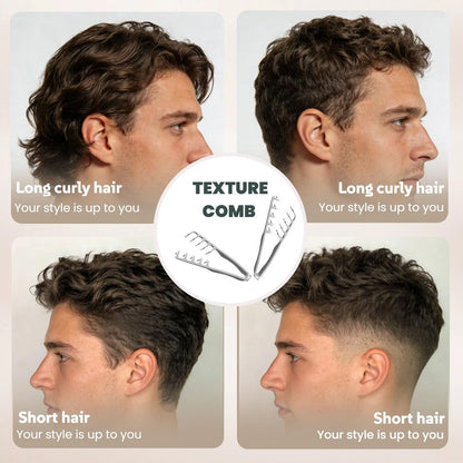 Texture Comb for Men and Boy - Texturizing Styling Comb for Voluminous & Fluffy Hair - ABS Plastic Comb for Curly, Wet, Short, Thick Hair