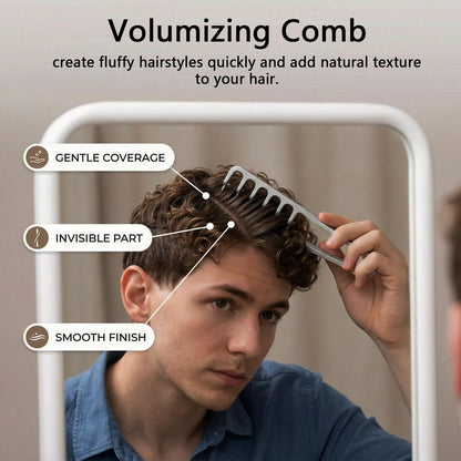 Texture Comb for Men and Boy - Texturizing Styling Comb for Voluminous & Fluffy Hair - ABS Plastic Comb for Curly, Wet, Short, Thick Hair