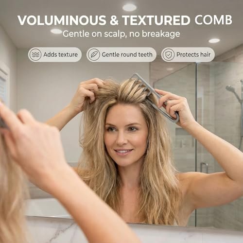 Texture Comb for Men and Boy - Texturizing Styling Comb for Voluminous & Fluffy Hair - ABS Plastic Comb for Curly, Wet, Short, Thick Hair - görsel 6