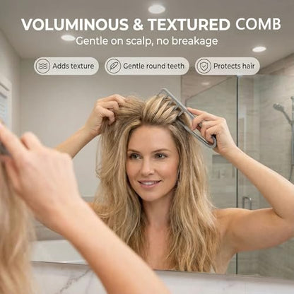 Texture Comb for Men and Boy - Texturizing Styling Comb for Voluminous & Fluffy Hair - ABS Plastic Comb for Curly, Wet, Short, Thick Hair