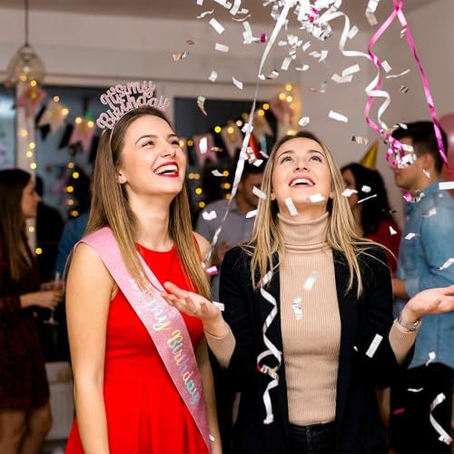 Ouligay Pink Birthday Sash and Crystal Rhinestone Birthday Tiara for Women and Girls – Glitter Its My Birthday Headband Accessories Set for Party Favors - görsel 6