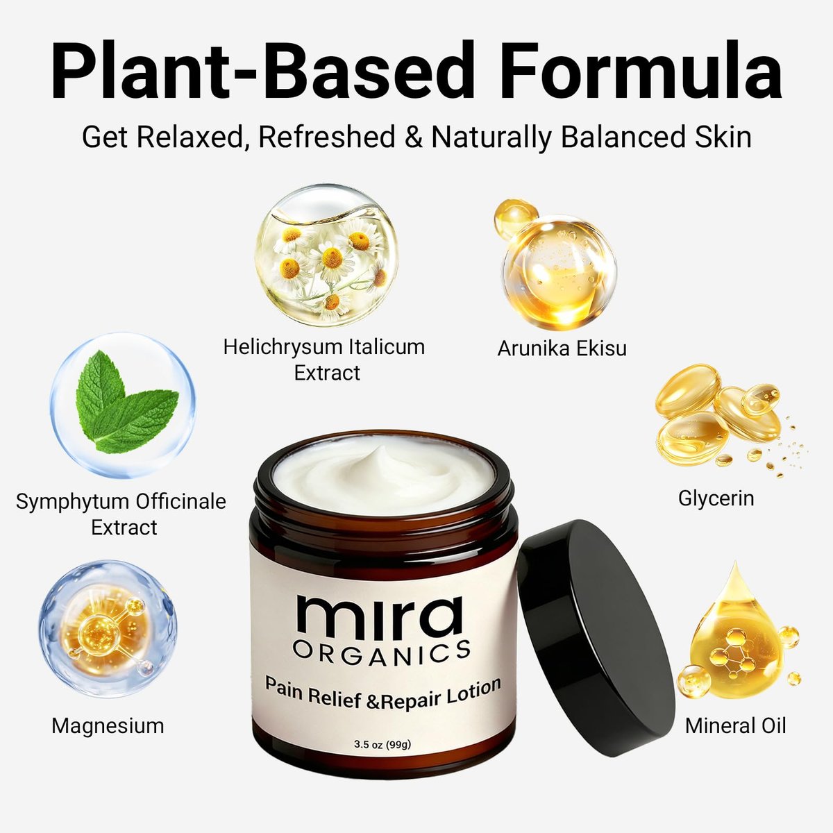 FIYY6VC Mira Relief Repair Lotion – Lightweight Body Lotion & Magnesium Cream, Gentle Soothing Hydrating Formula – Fast-Absorbing for All Skin Types (99mL / 3.5 fl oz) Avelisse