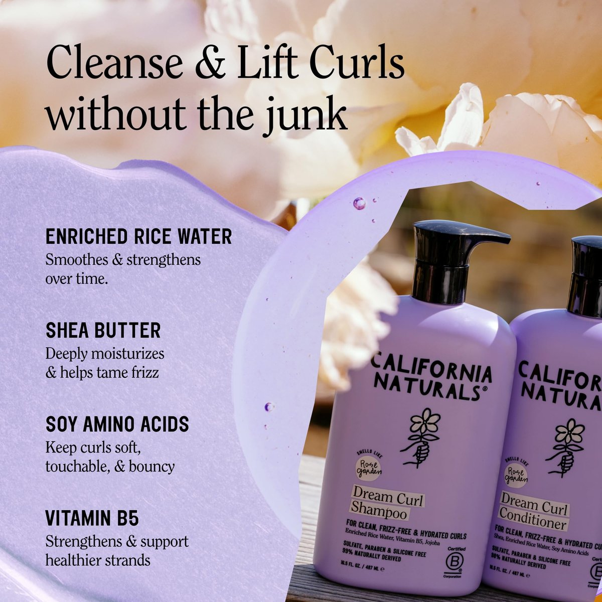 California Naturals Dream Curl Shampoo & Conditioner Set – Rice Water & Shea Butter for Soft, Bouncy, Frizz-Free Curls – Vegan, Sulfate-Free, Silicone-Free, Color Safe, 16.5 oz Each Avelisse