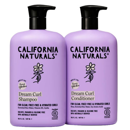 California Naturals Dream Curl Shampoo & Conditioner Set – Rice Water & Shea Butter for Soft, Bouncy, Frizz-Free Curls – Vegan, Sulfate-Free, Silicone-Free, Color Safe, 16.5 oz Each Avelisse